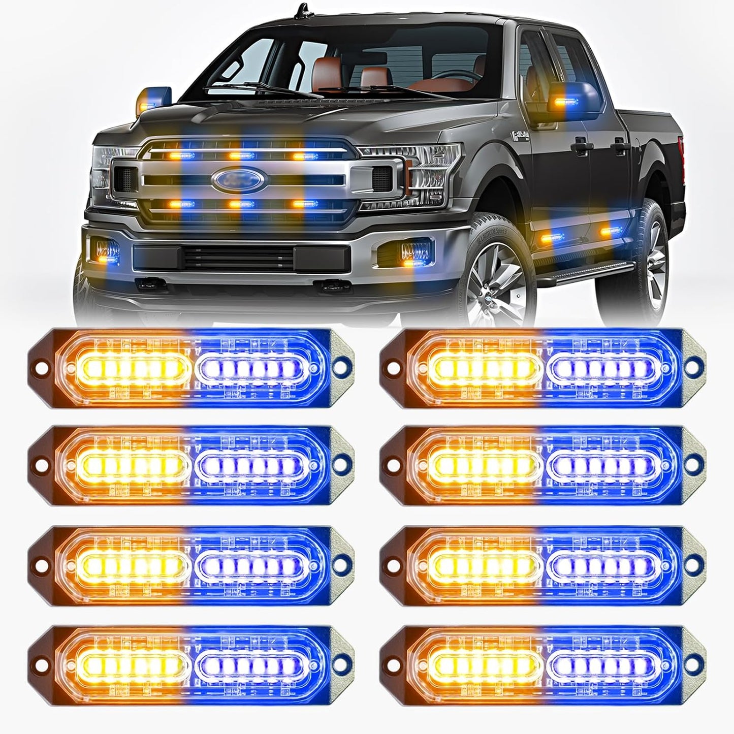 BooYu Amber/Blue LED Surface Mount Emergency Strobe Lights