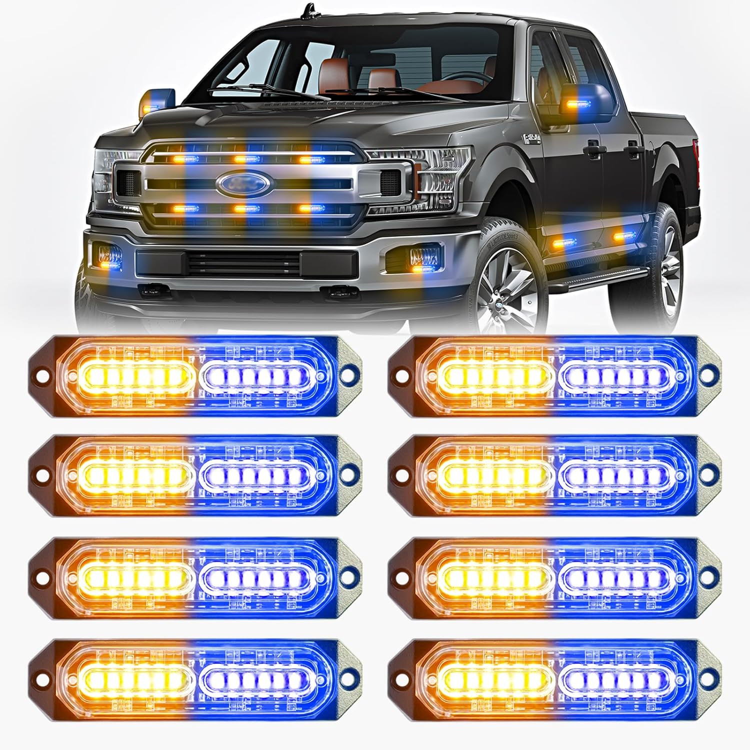 BooYu Amber/Blue LED Surface Mount Emergency Strobe Lights