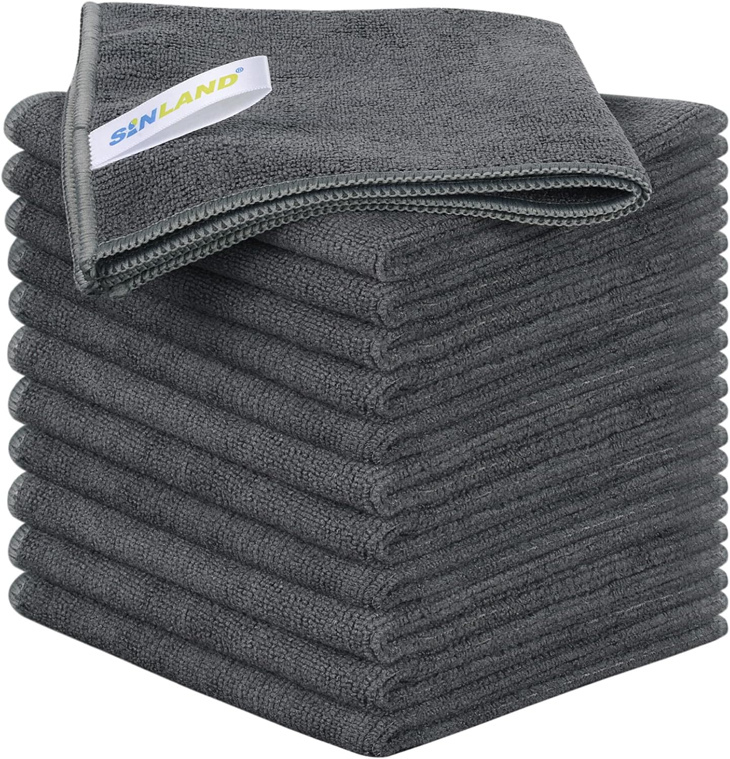 SINLAND Microfiber: Super Absorbent Dish Cloths 12x12 12pk Grey