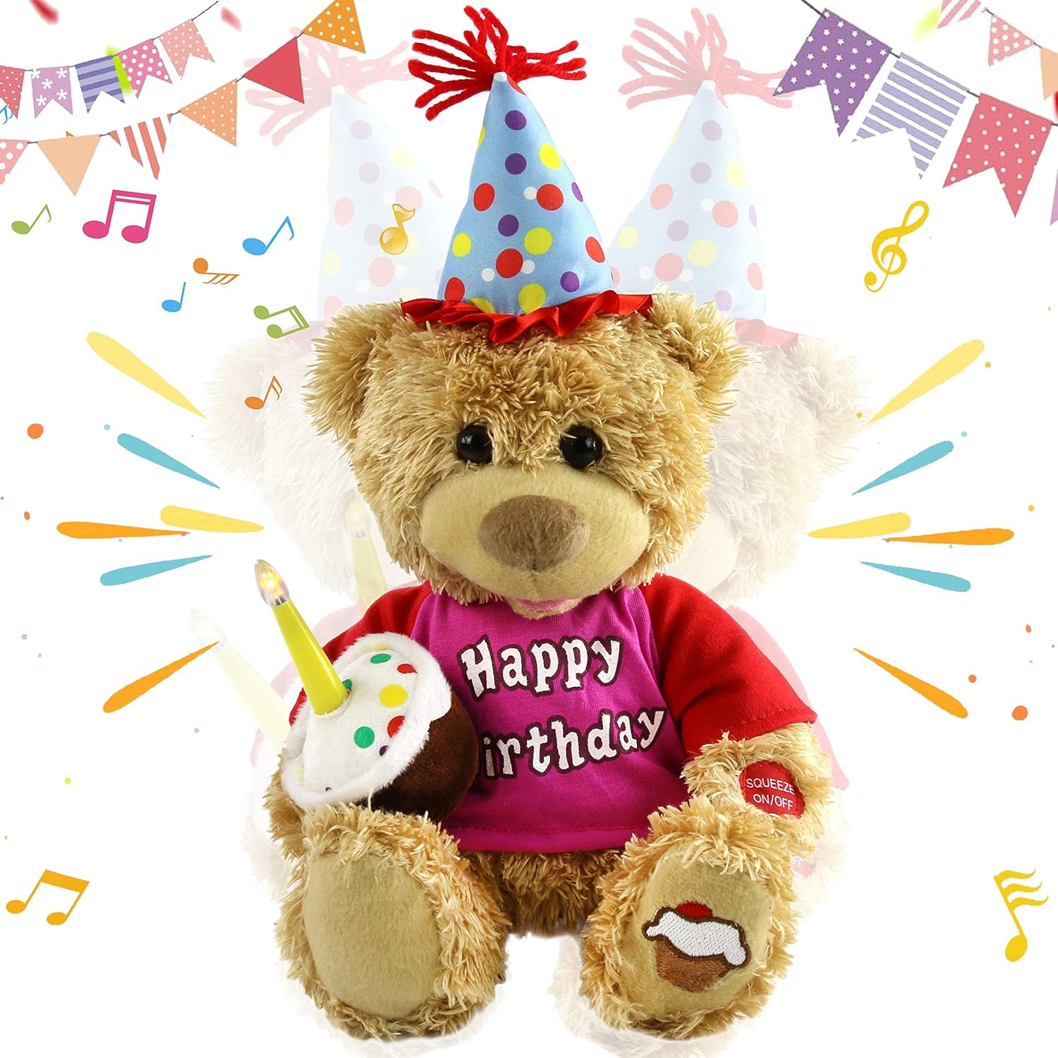 Houwsbaby 13.5'' Birthday Teddy Bear: Interactive Singing Plush Toy
