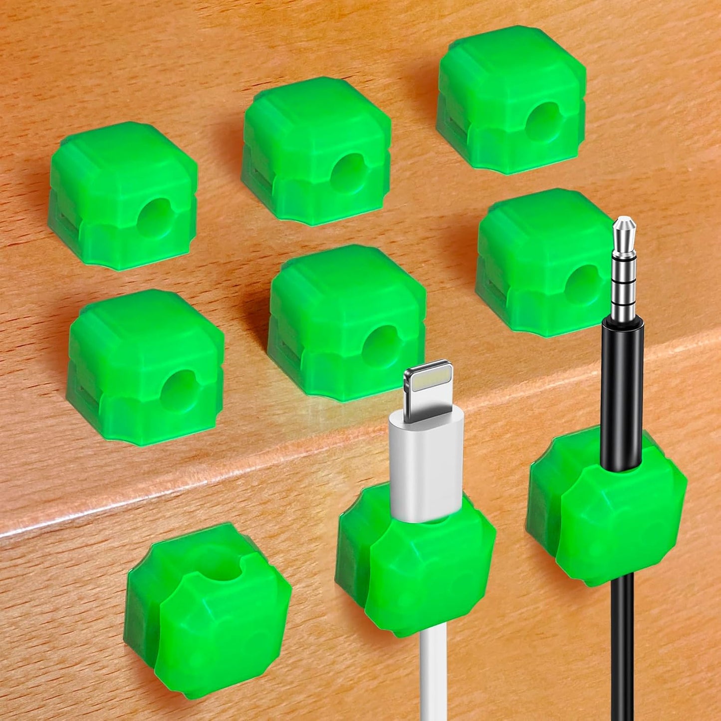 FonPeak 9pcs Glow-Green Magnetic Cable Clips - Ultra-Adhesive Desk Organizer for Max 7.5mm Cables