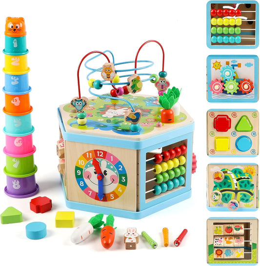 Wooden Activity Cube for 1 Year Old Kids - Educational Fun