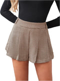 Houndstooth Plaid High Waisted Pleated Skorts - Business Casual