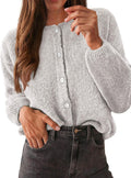 KIRUNDO Womens Cardigans Casual Loose Button Up Crewneck - Versatile
