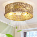 Fandelier Ceiling Fan with Light 20 in Rattan Caged - Boho Flush Mount