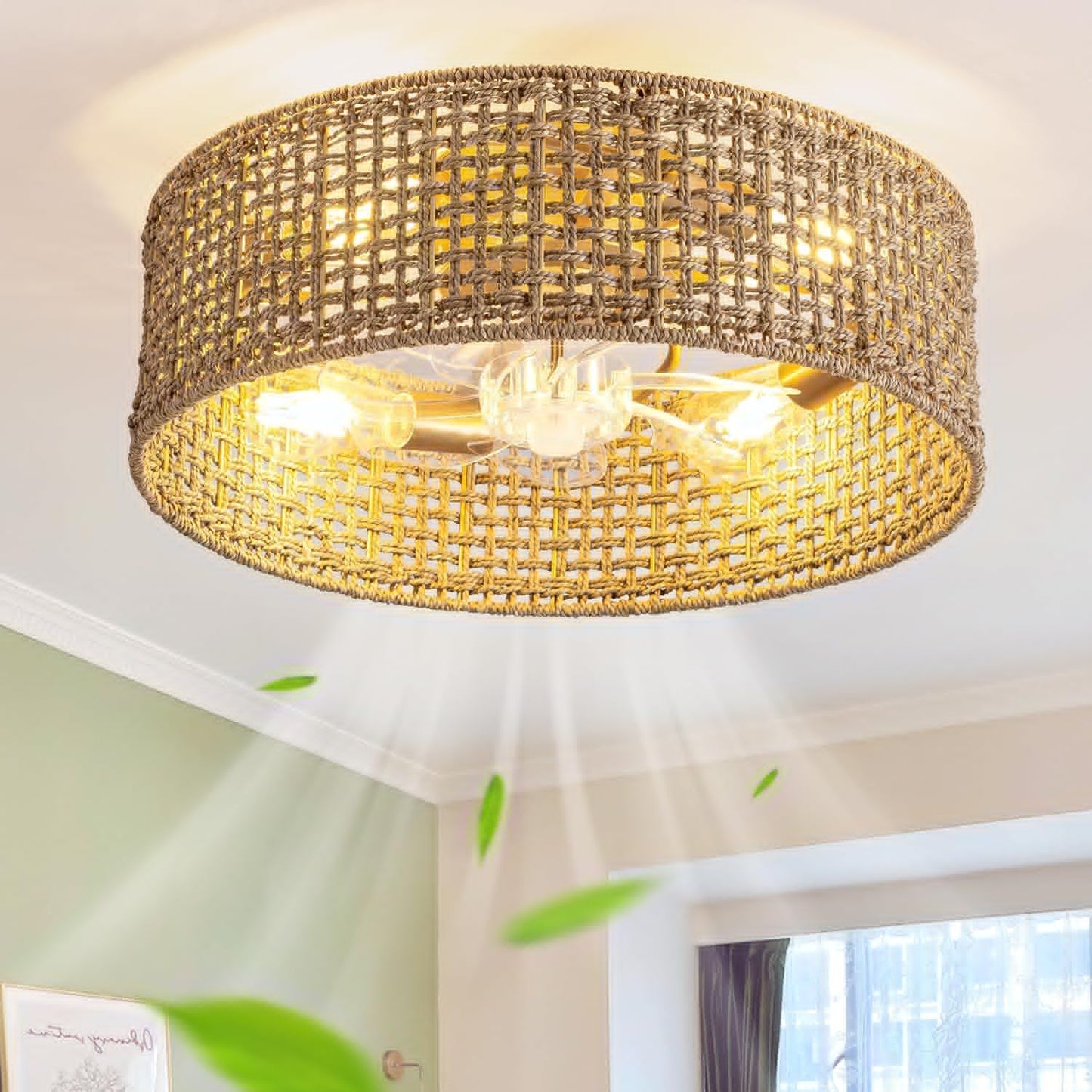 Boho Rattan Ceiling Fan with Light for Stylish Home Decor