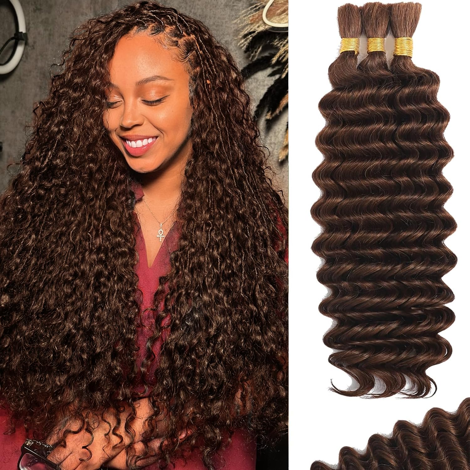 22inch Human Braiding Hair for Boho Braids - Deep Wave Style