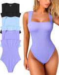 Women's Ribbed Strappy Square Neck Bodysuits - 3 Pack Comfortable