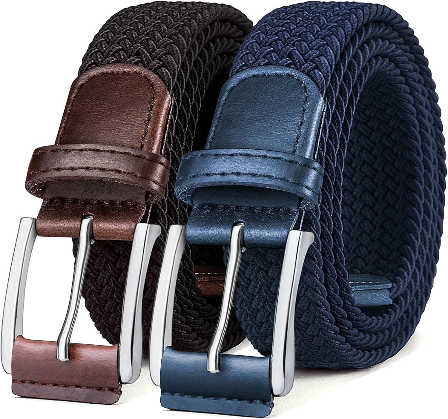 BULLIANT Men's Stretch Braided Web Belt 2Pack for Casual Wear