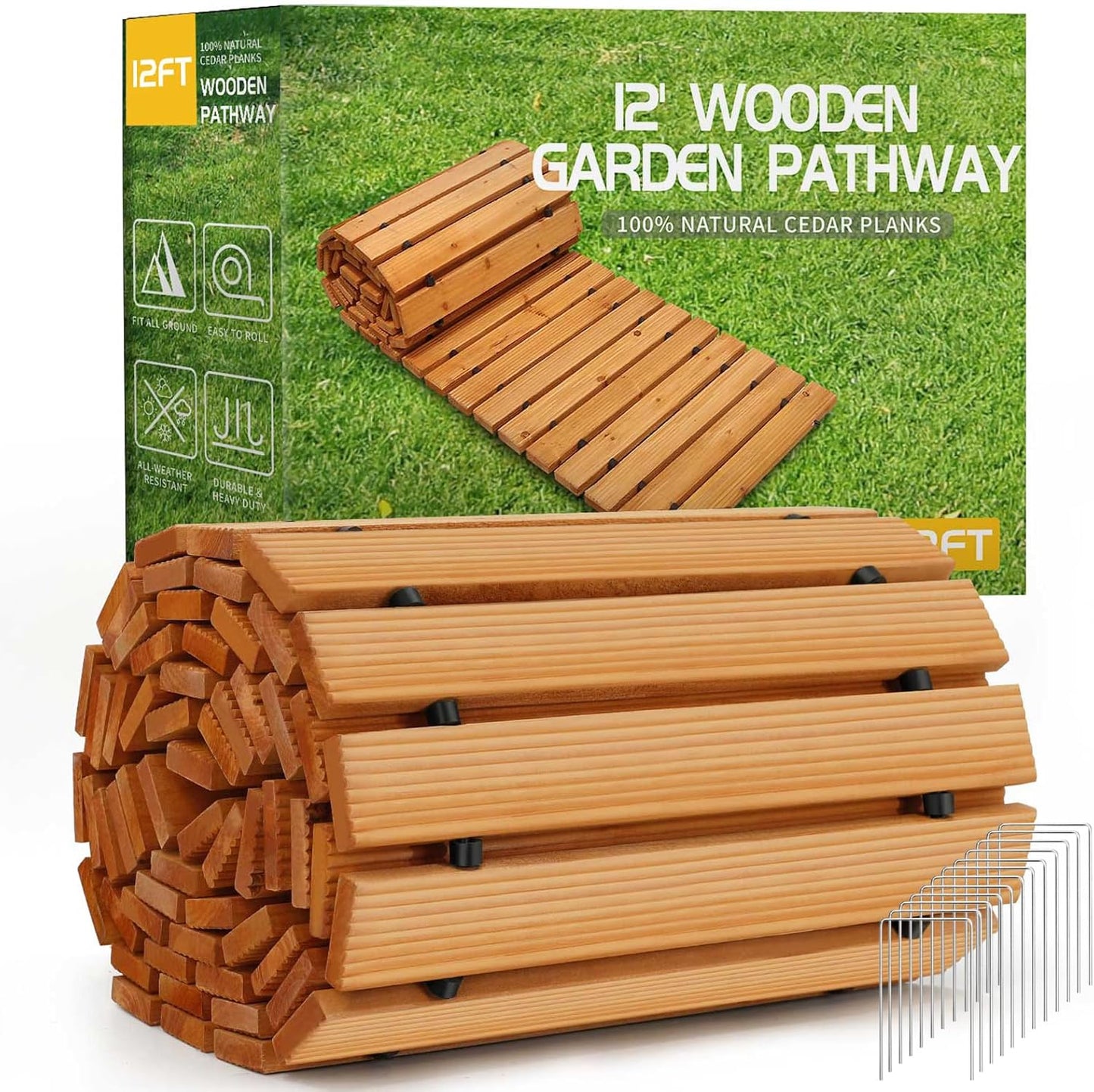 RELIANCER 12ft Wooden Garden Pathway for Outdoor Events and Decor