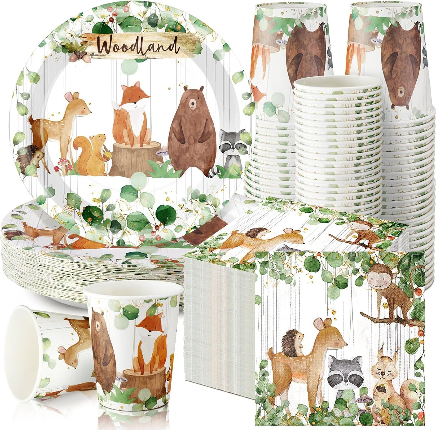 Woodland Themed Baby Shower Party Supplies 200 Pcs Set