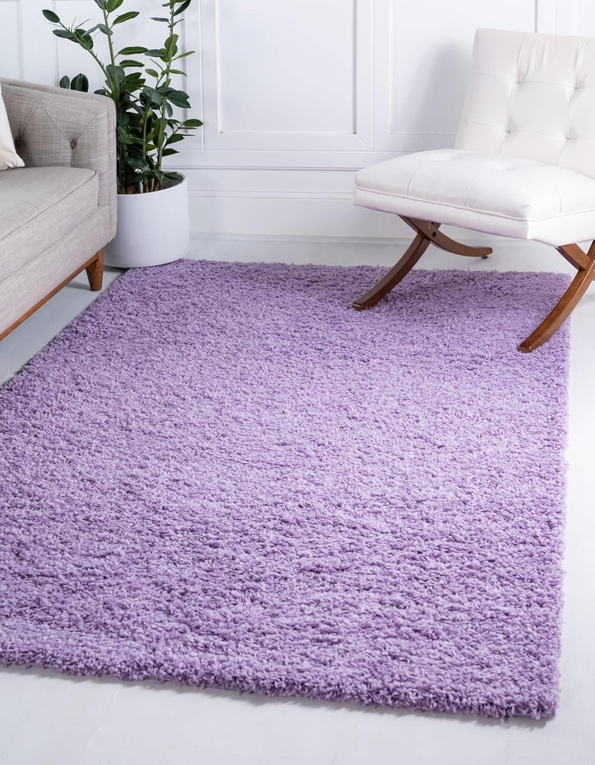 Unique Loom Solid Shag Area Rug in Lilac for Cozy Spaces
