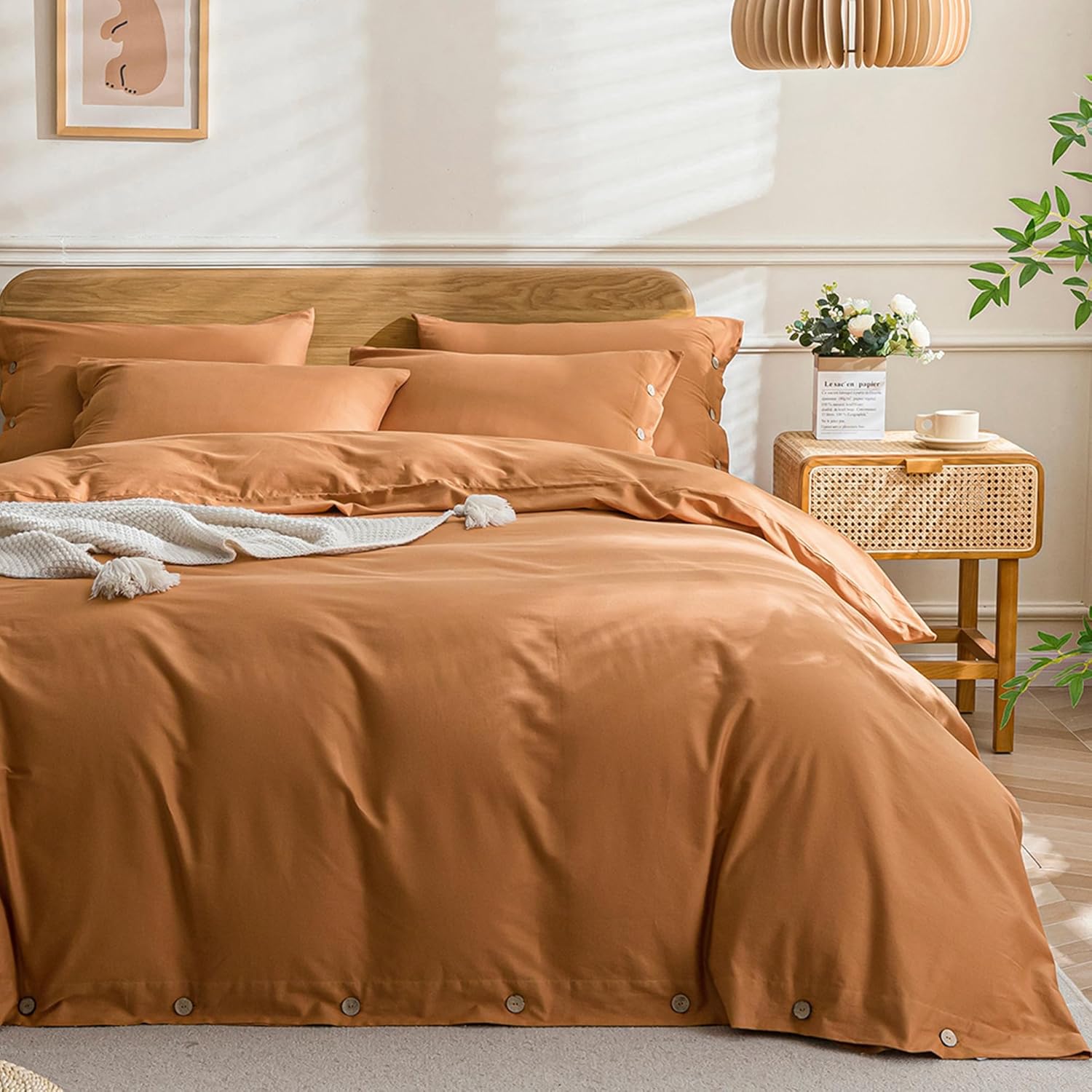 JELLYMONI Cotton Duvet Cover Cal King Size - Burnt Orange