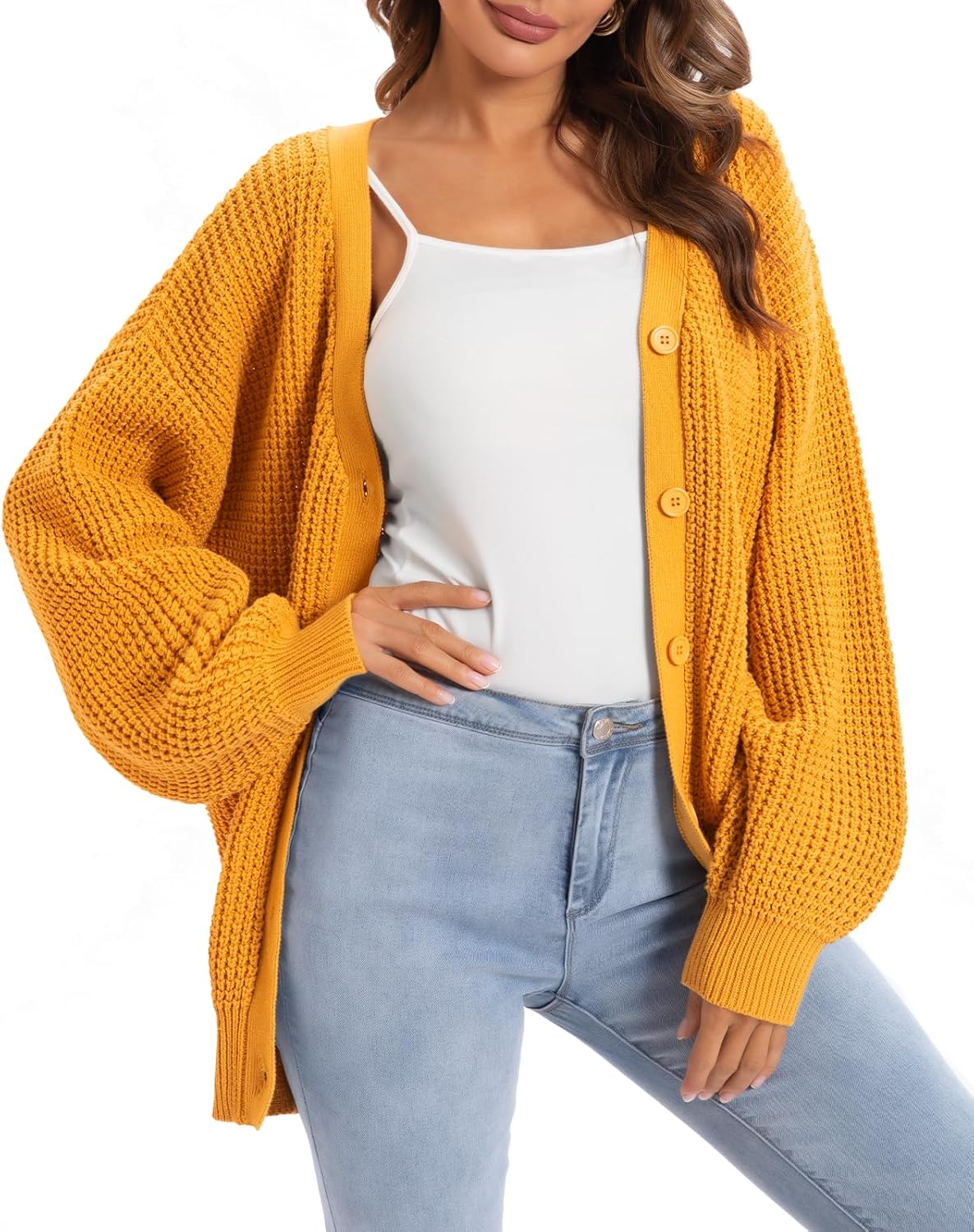 QUALFORT Cardigan Sweaters for Women - Oversized Knit Outerwear