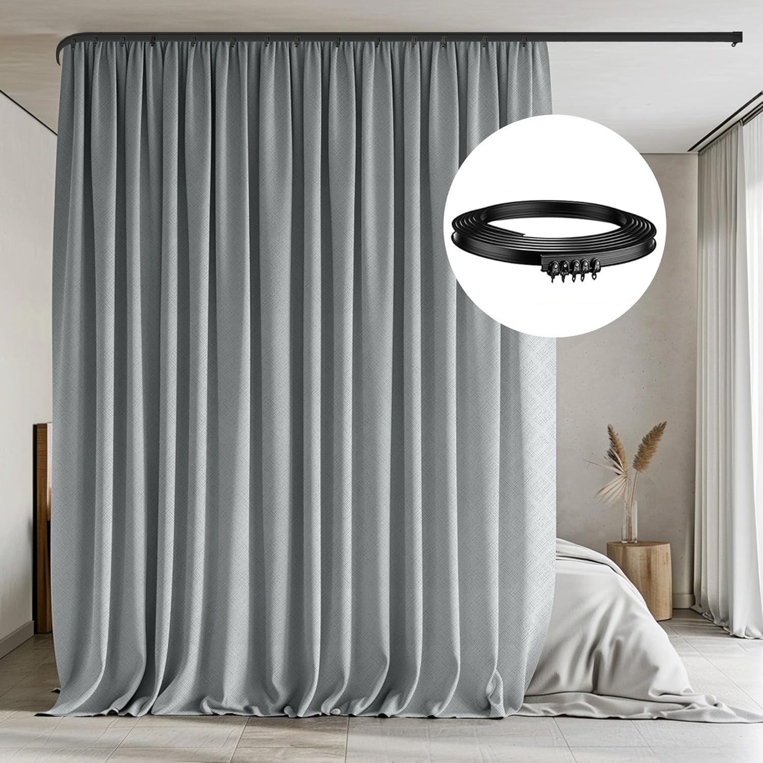Room Divider Curtain Set with Flexible Ceiling Track for Spaces