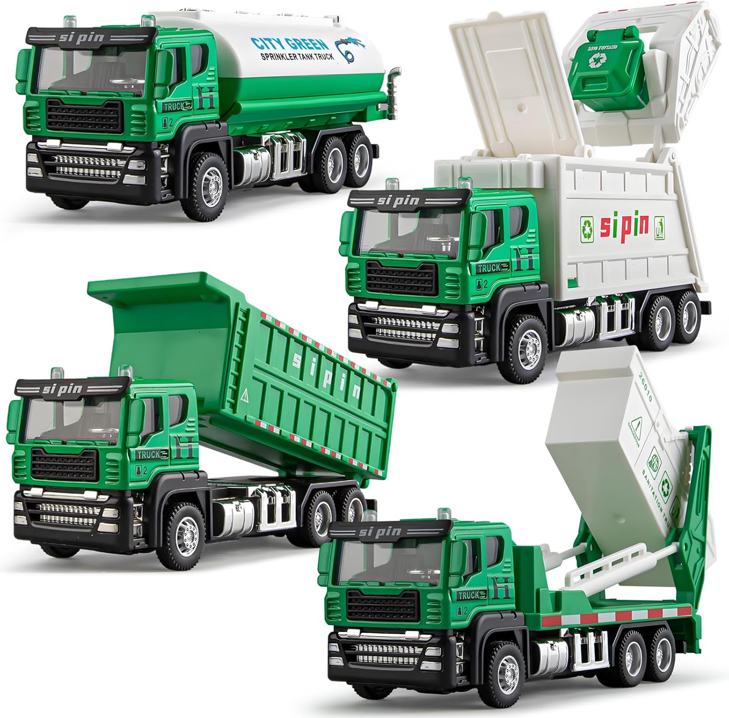 Die-cast Mini Garbage Truck Toy Set for Kids - 4 Pack Vehicles