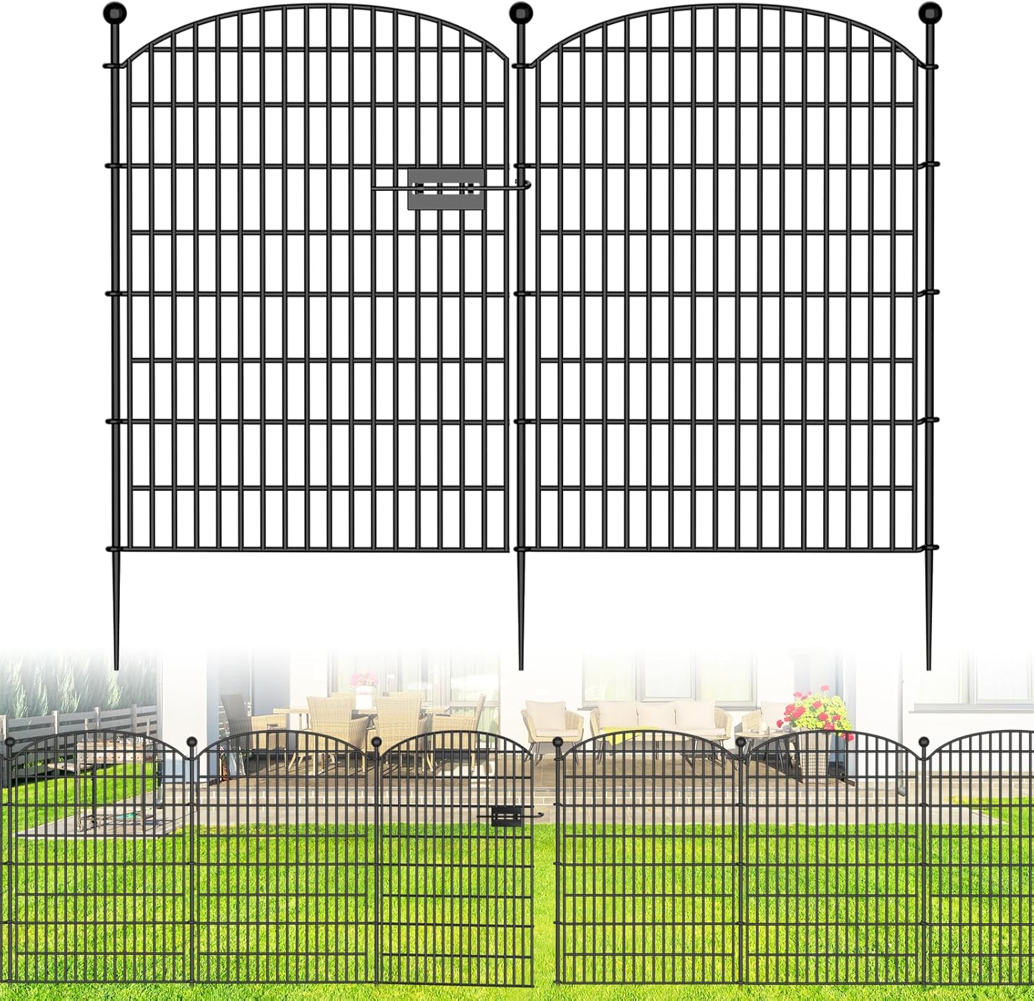 10 Panels No Dig Decorative Garden Fence with Gate for Pets