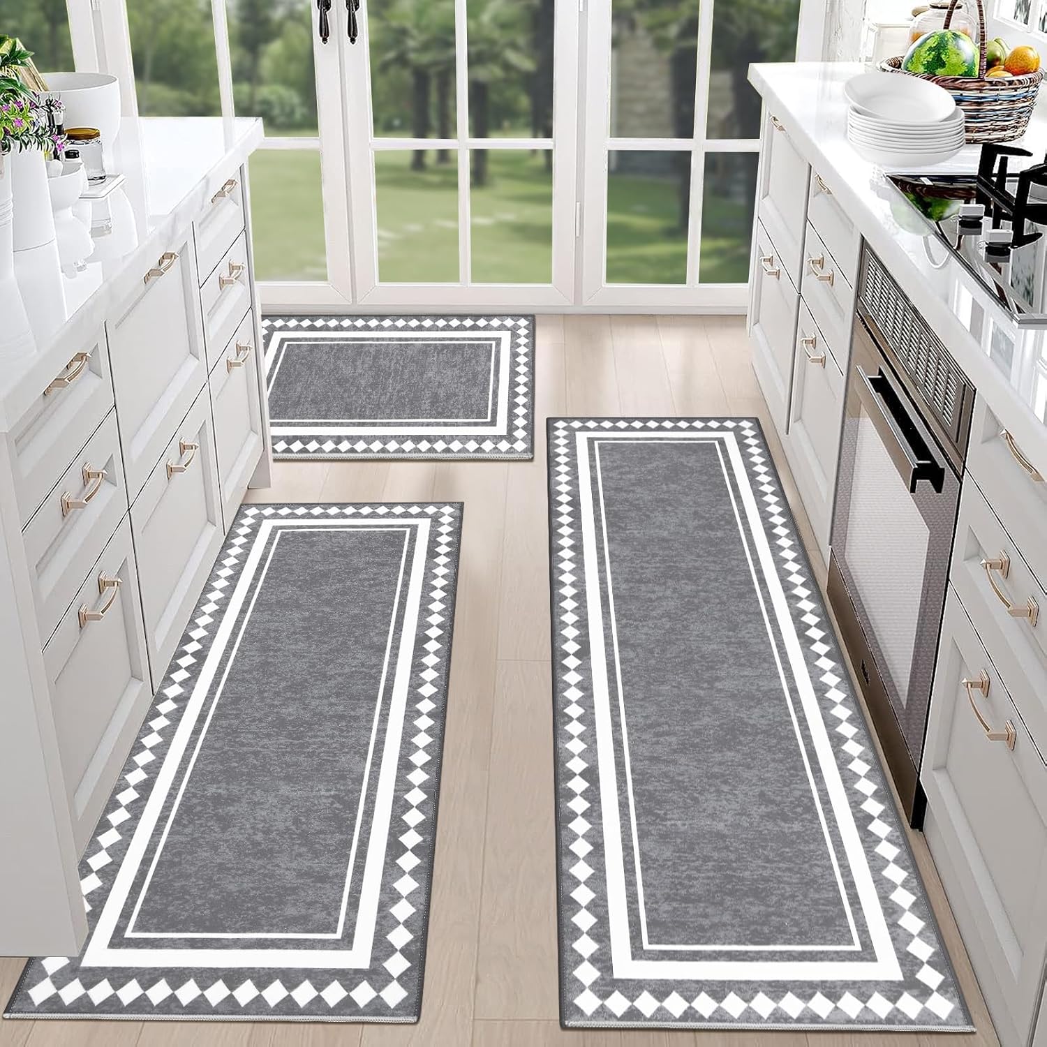 Farmhouse Kitchen Rugs Set of 3 Non Slip Washable Mats