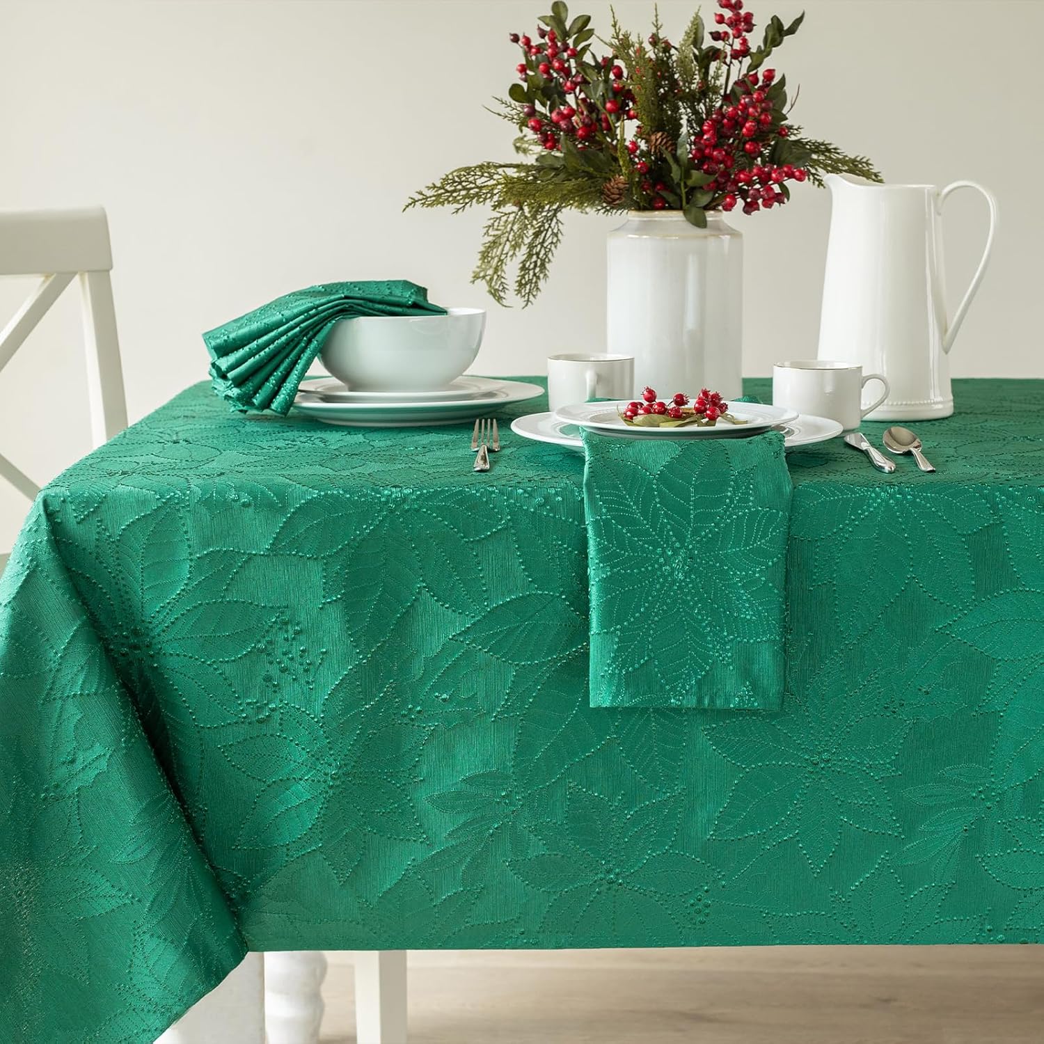 Poinsettia Palace Damask Table Cloth for Holiday Elegance