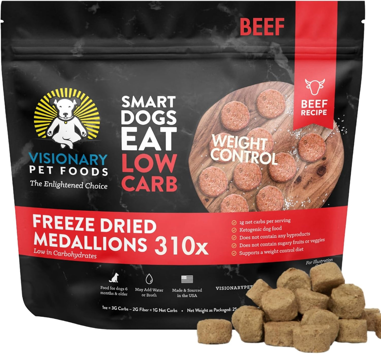 Beef Freeze Dried Dog Treats - Keto & Diabetic Friendly Medallions