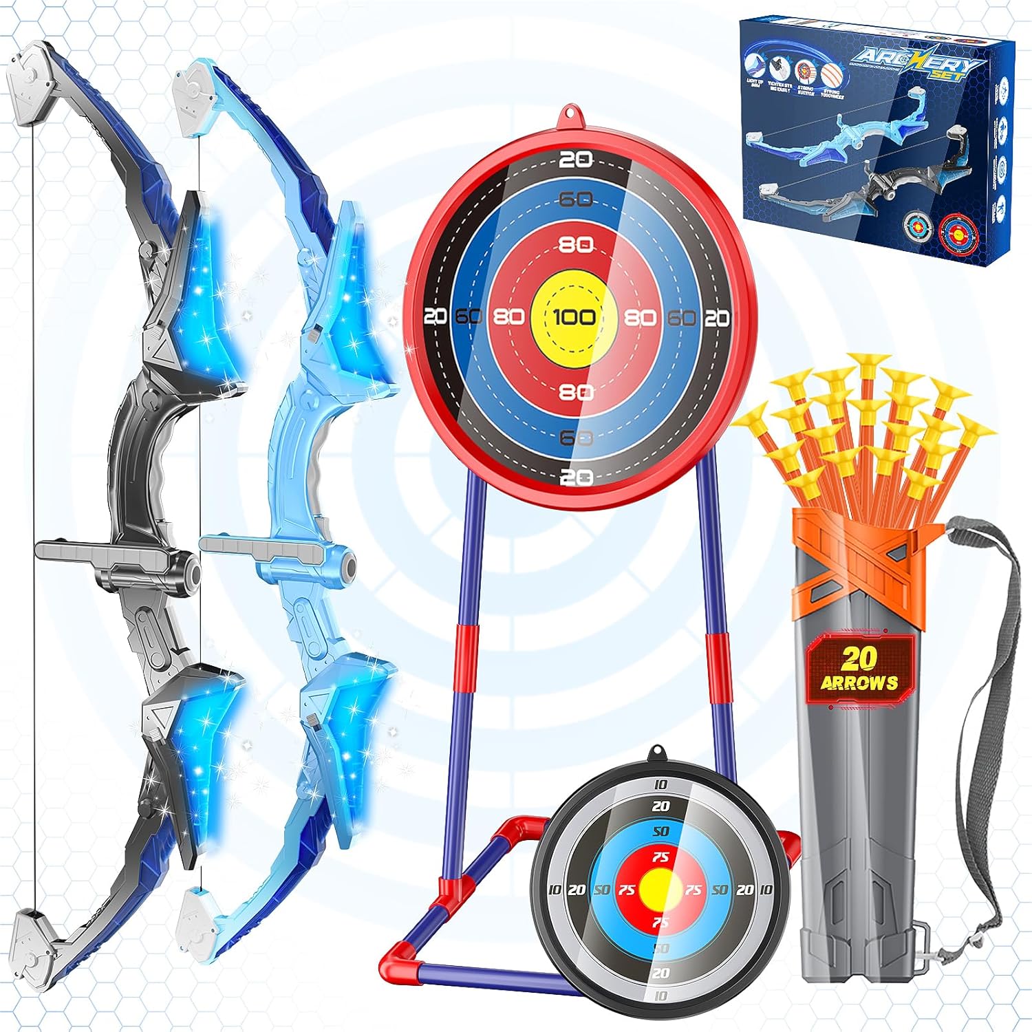 Kids Bow and Arrow Set with 20 Suction Cup Arrows and Targets
