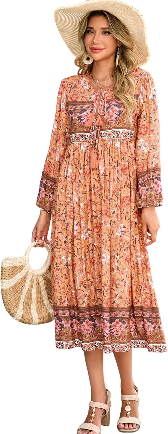 R.Vivimos Women's Long Sleeve Floral Print Midi Dress Review