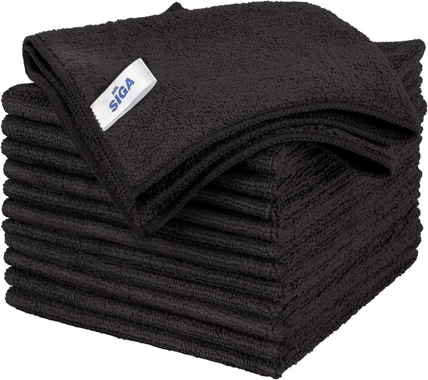 12-Pack MR.SIGA Black Microfiber Cloths - Streak-Free Cleaning