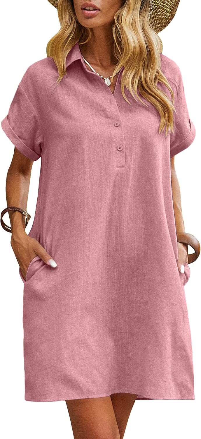 Zeagoo Womens Cotton Shirt Dress for Summer Casual Style