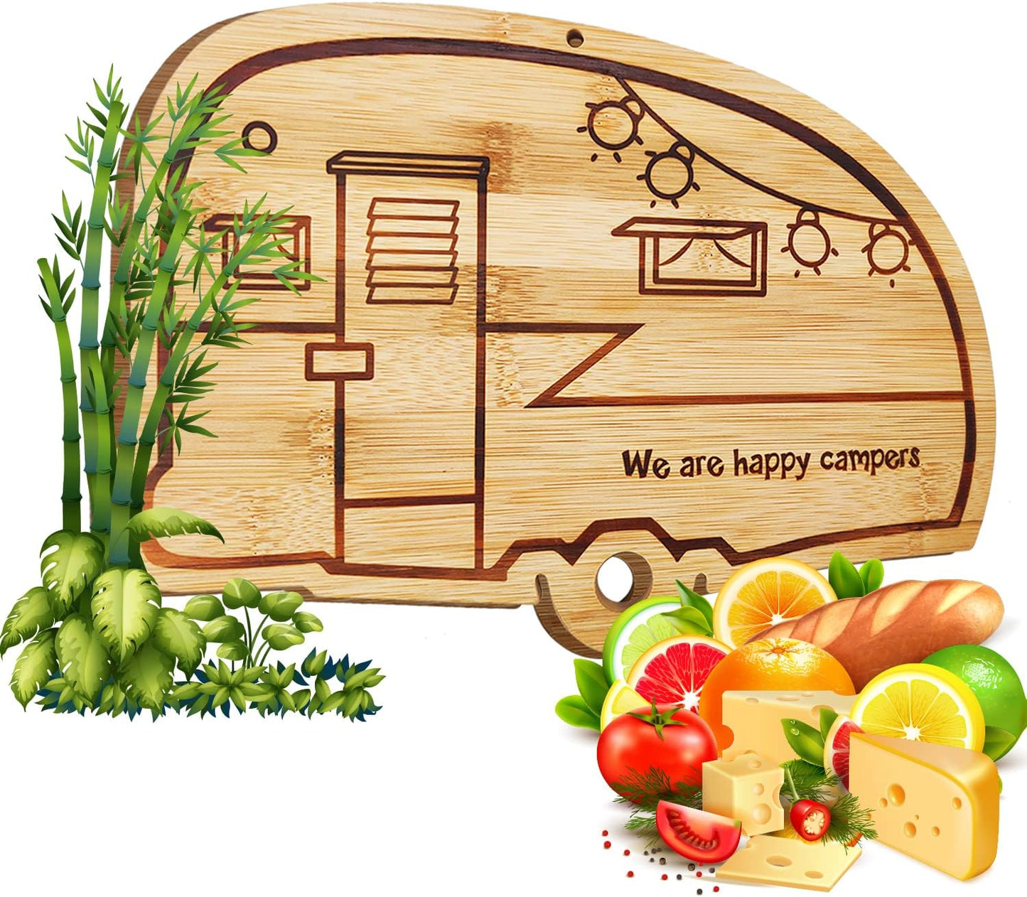Haigoo Bamboo RV Cutting Board - Happy Camper Serving Tray