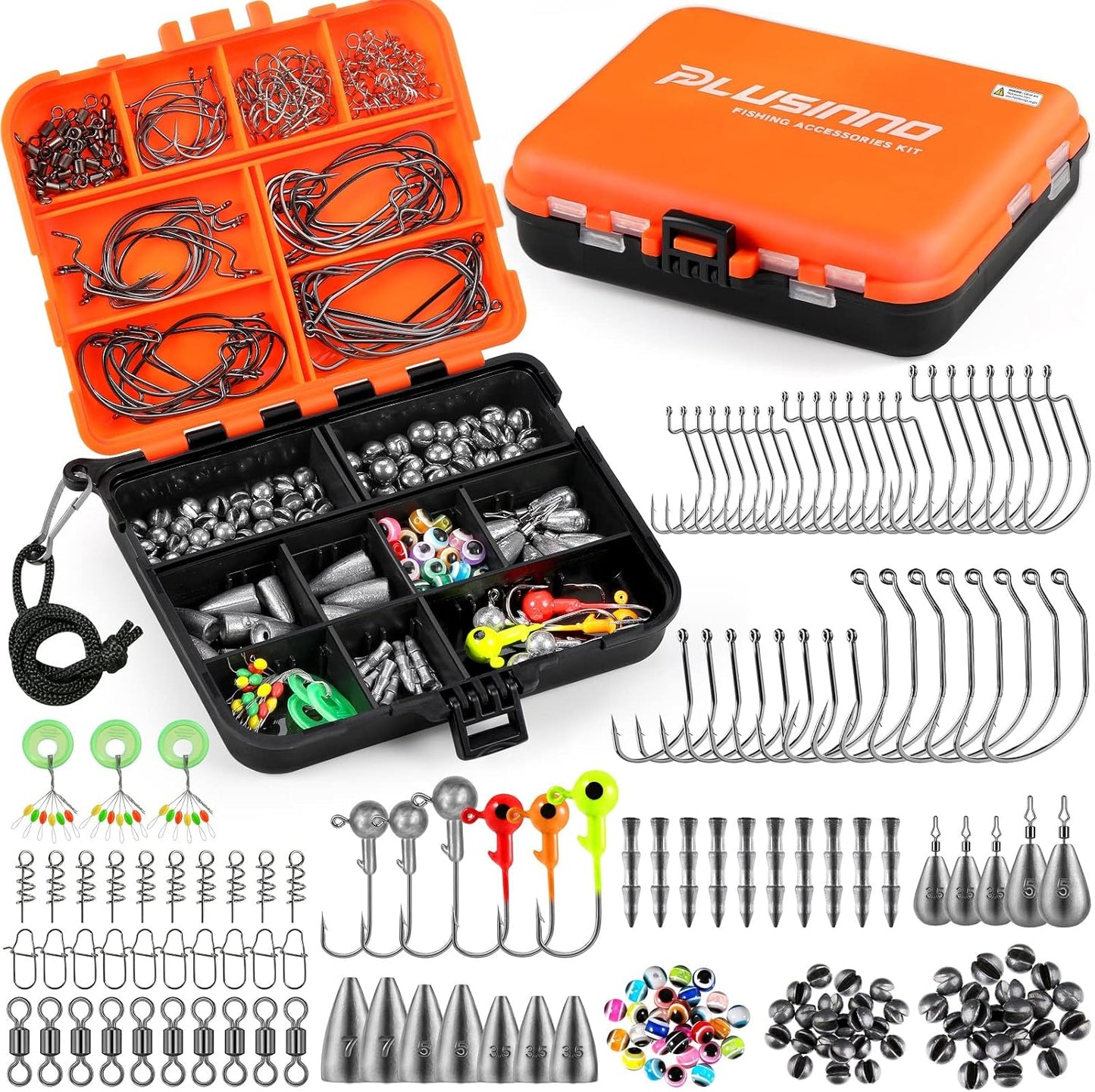 PLUSINNO 201pcs Fishing Accessories Kit - Hook, Weights, and More!