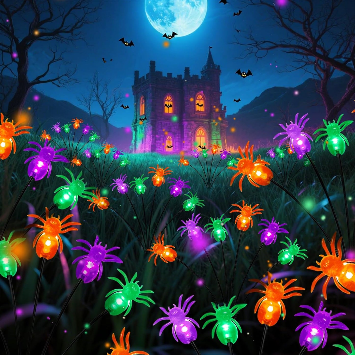 6Pack 36LED Spider Solar Halloween Lights for Outdoor Decor