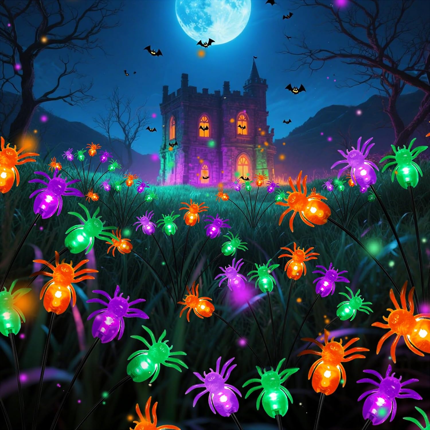 6Pack 36LED Spider Solar Halloween Lights for Outdoor Decor