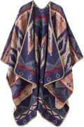 Women's Color Block Shawl Wrap Open Front Poncho - Cozy Fall Layer