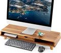 Acacia Wood Monitor Stand with Drawer - Elevated Desk Storage