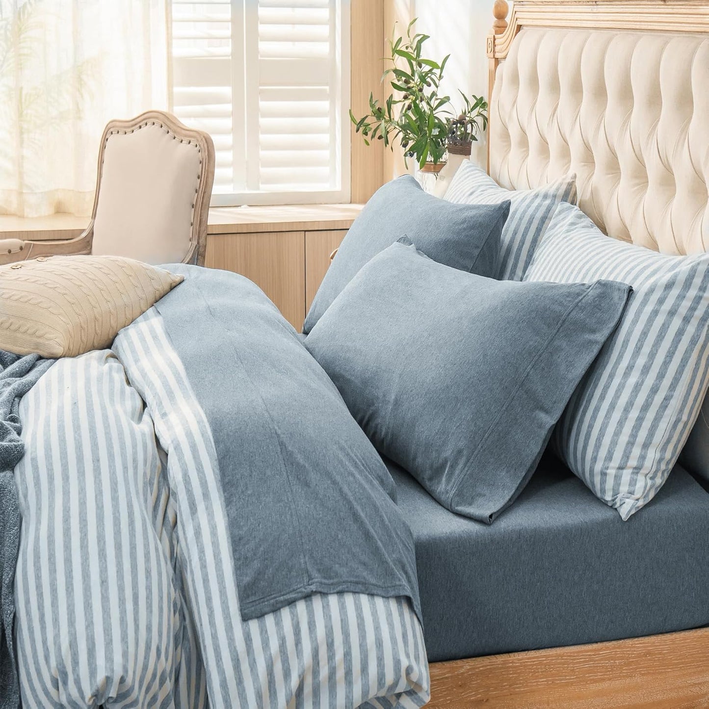 PURE ERA Jersey Knit Bed Sheet Set - Super Soft Cotton Comfort