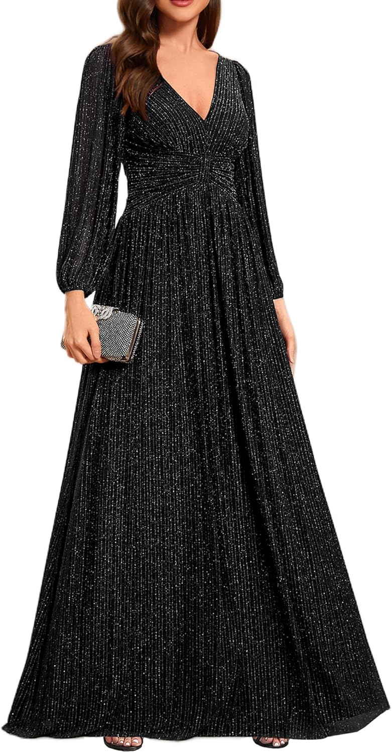 Elegant A-Line Formal Wedding Guest Dresses with Lantern Sleeves