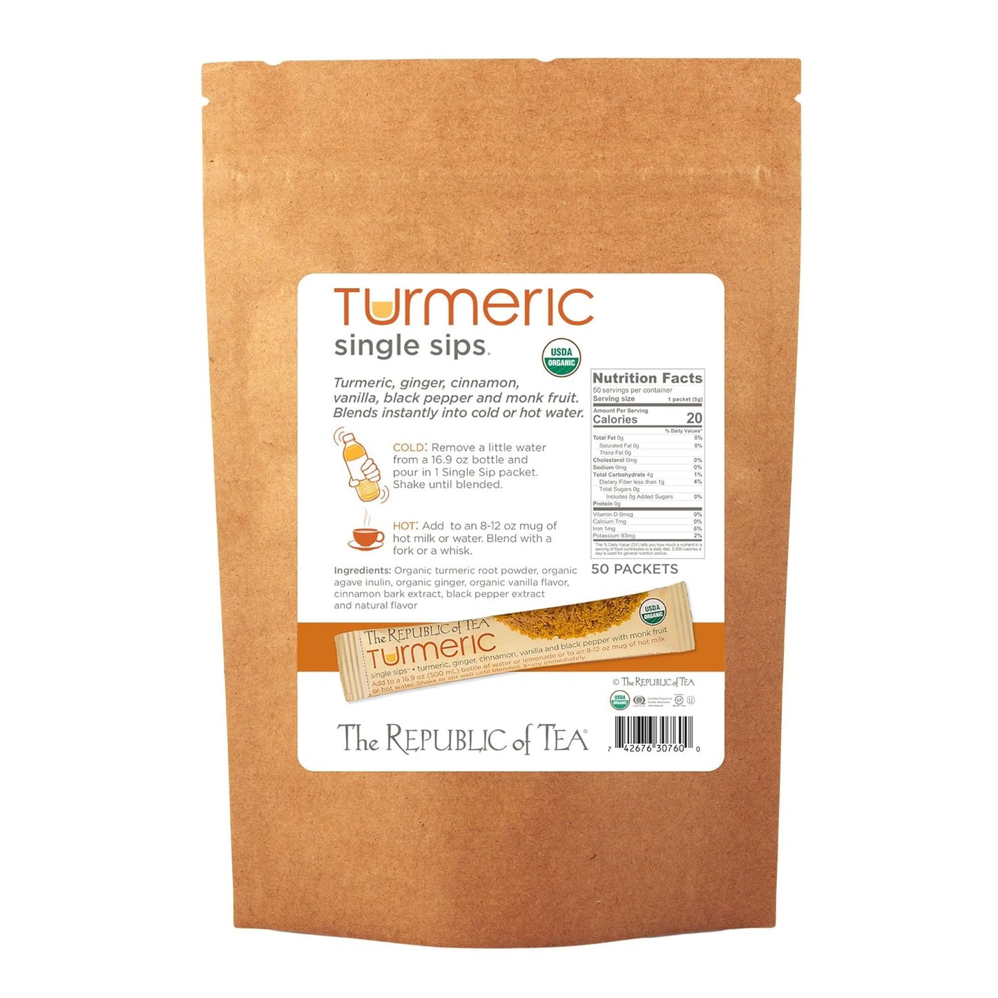 Organic Turmeric Single Sips for Instant Tea Lovers, 50 Servings