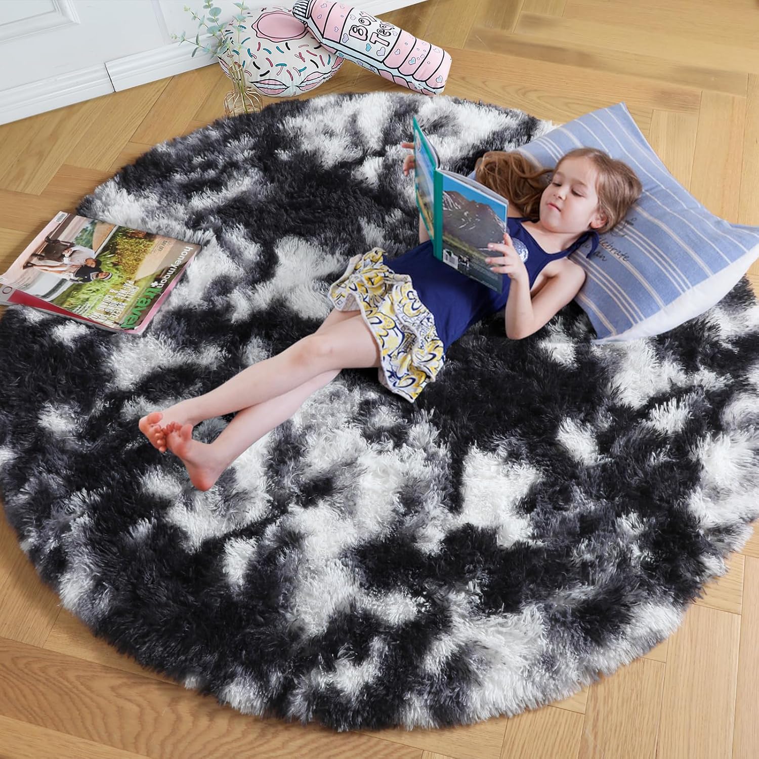Fluffy Round Area Rug 5Ft for Living Room and Bedroom Decor