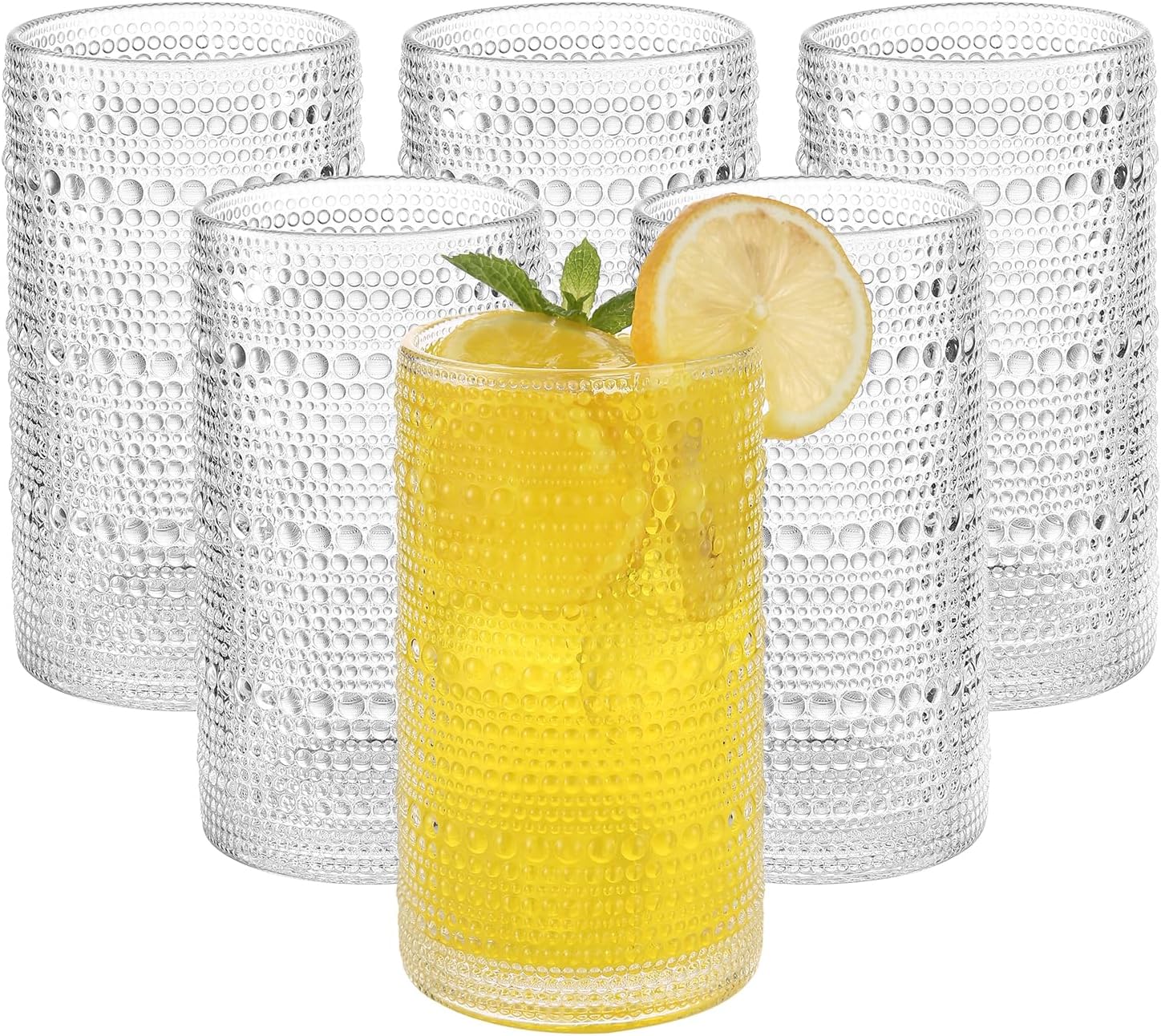 Akutaa Vintage Hobnail Drinking Glasses Set of 6 for Any Occasion