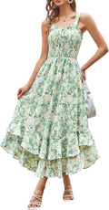 Women's Floral Boho Maxi Dress Square Neck Strappy Summer