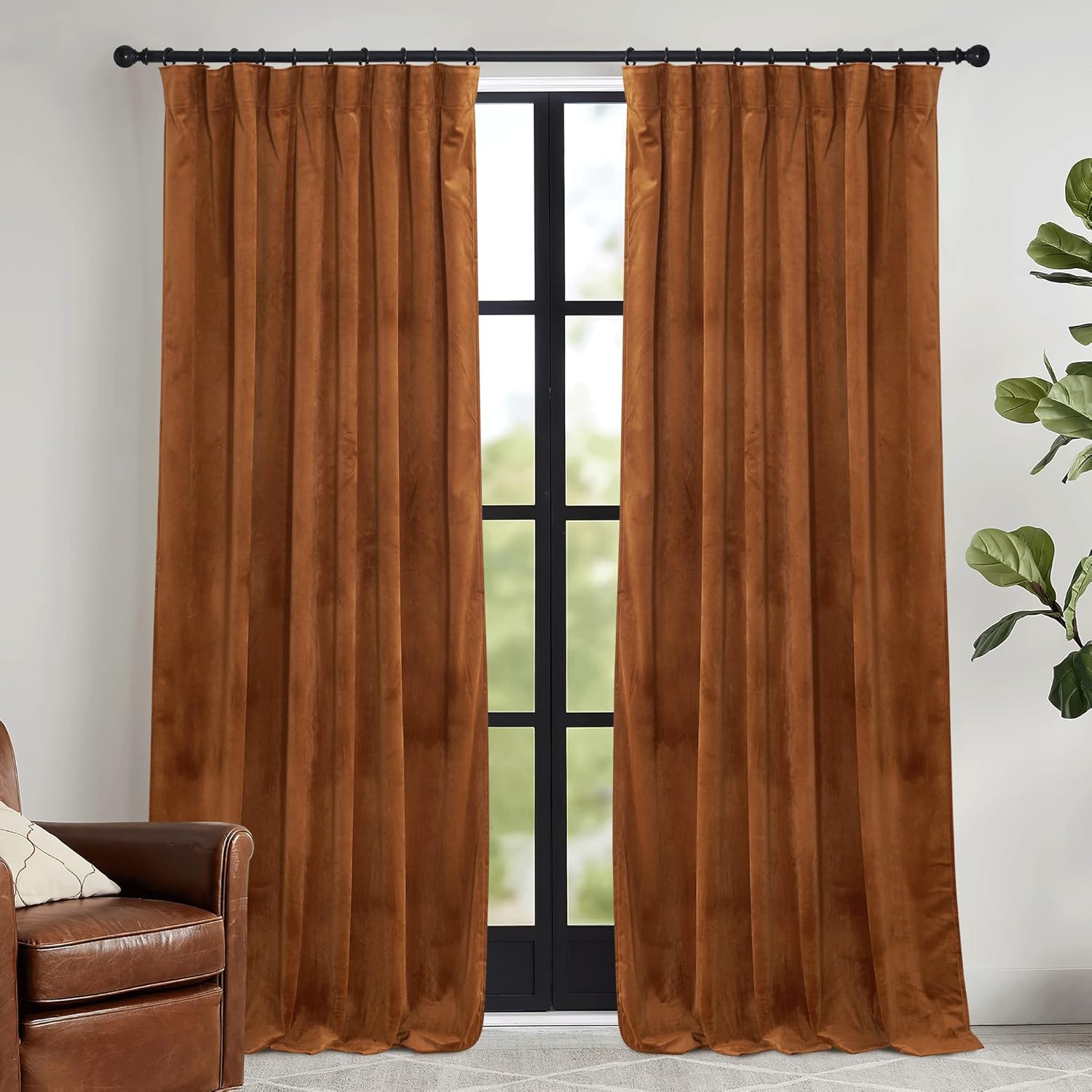 RYB HOME Orange Velvet Curtains for Luxurious Home Decor
