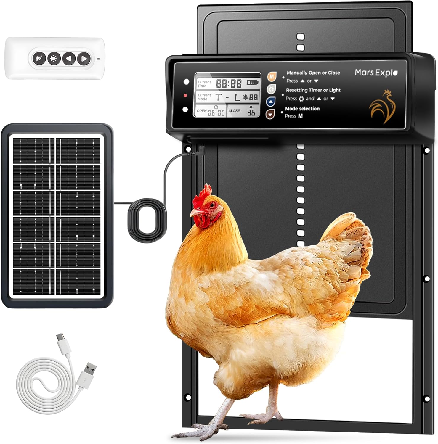 Solar Powered Automatic Chicken Coop Door with LCD Display