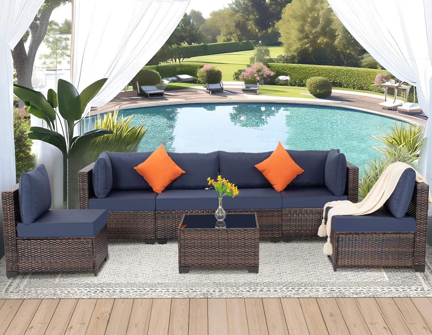 7 Piece Outdoor Wicker Patio Furniture Set for Relaxing Evenings