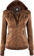 Women's Faux Leather Moto Biker Jacket with Hoodie - Versatile