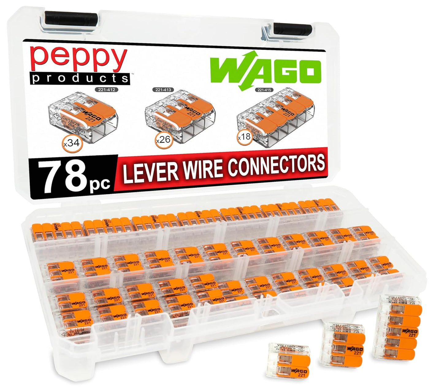 WAGO 221 Lever Nuts 78pc Compact Splicing Wire Connector Set