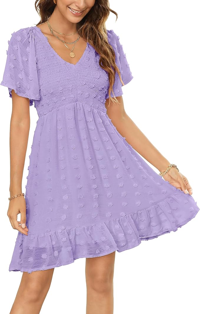 Zattcas Womens Summer Smocked Dress with Flutter Sleeves