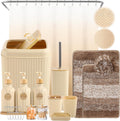 32PCS Beige Bathroom Set with Shower Curtain and Rugs - Durable