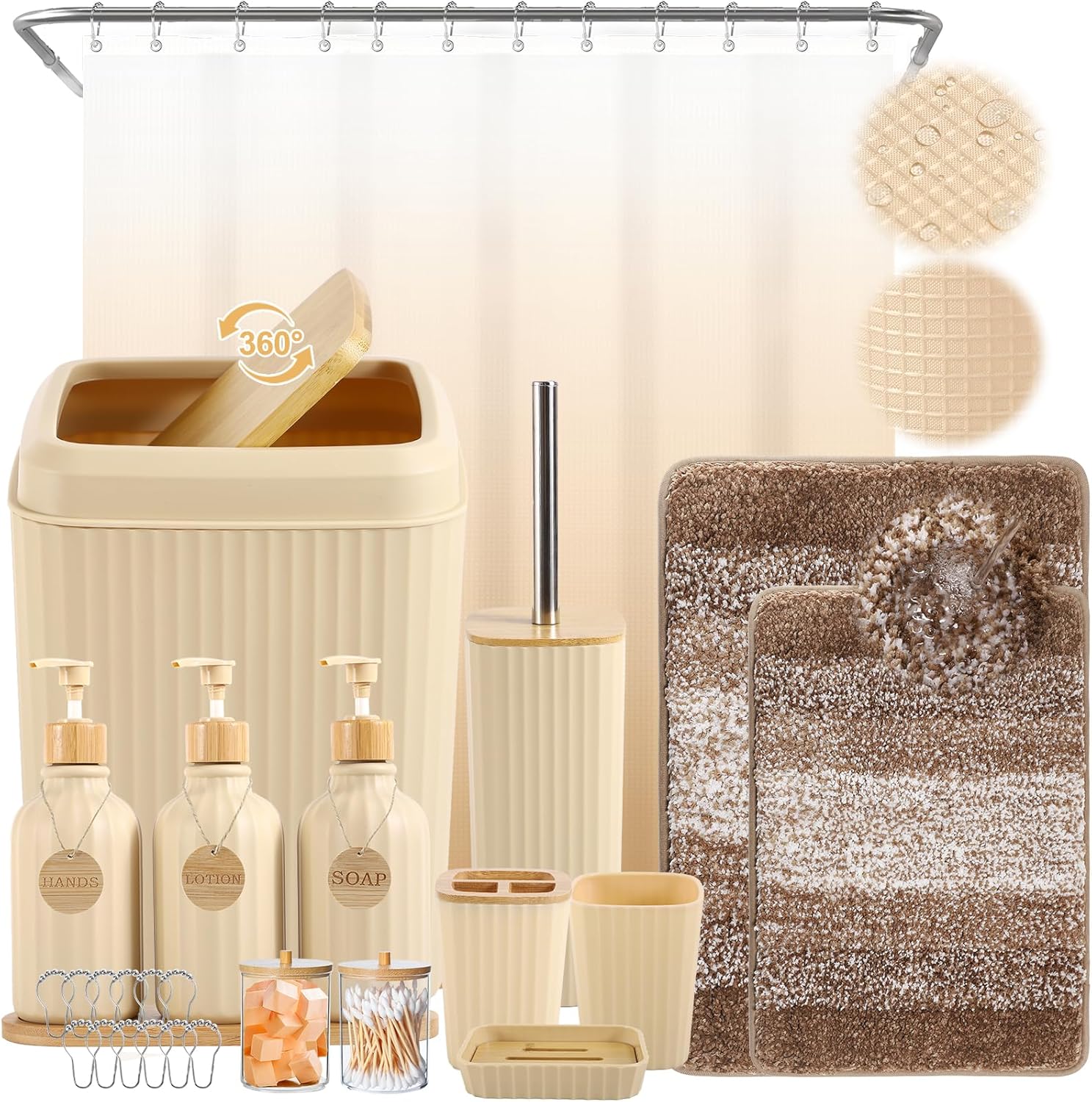 32PCS Bathroom Sets with Shower Curtain and Rugs for Modern Homes