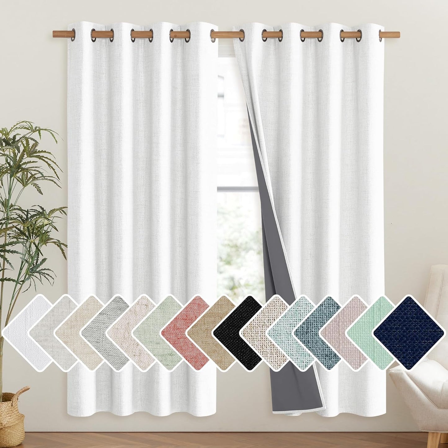 NICETOWN 100% Blackout Linen Curtains for Energy Saving Style