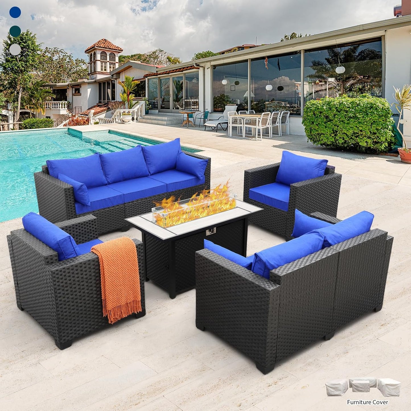 Rattaner 5 Pcs Outdoor Furniture Set with Fire Pit Table